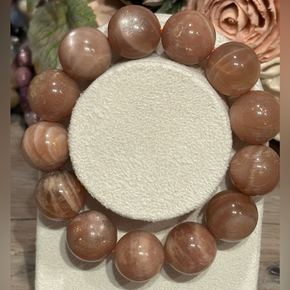 Peach Moonstone Bracelet 17mm Size 6.75-7”